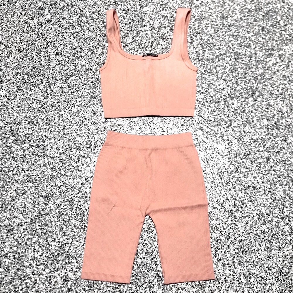 Zara ✦ Ribbed Bodycon Kit Top & Short Legging (XS/S)